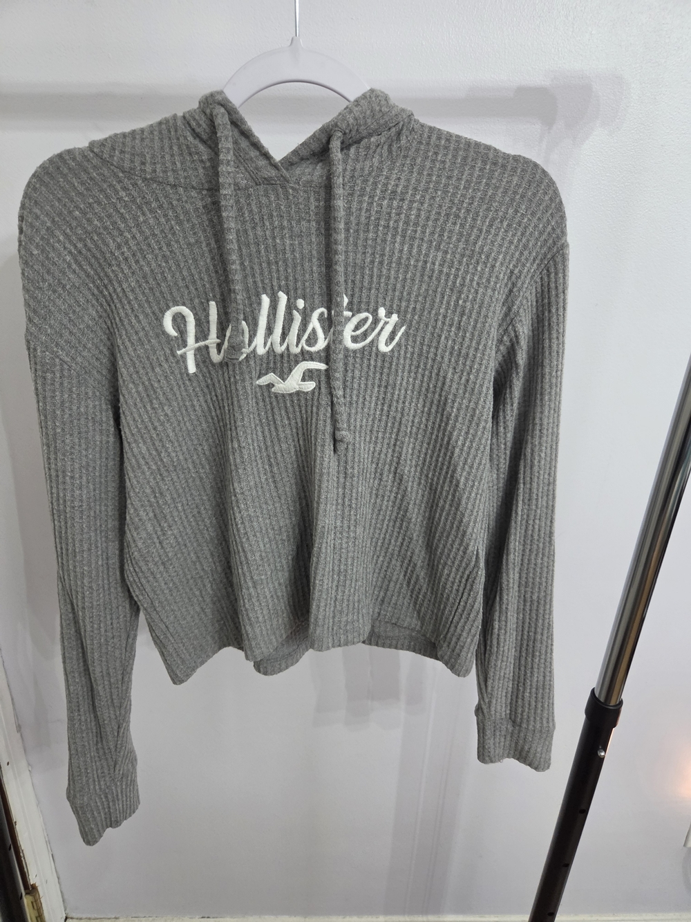 Hollister Light Gray Ribbed Hoodie Sweatshirt